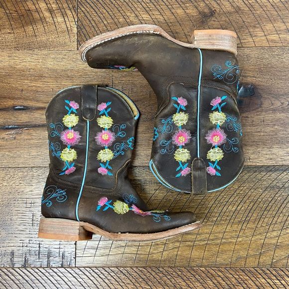 vintage Other - LEATHER Girls Embroidered Floral Cowboy boot